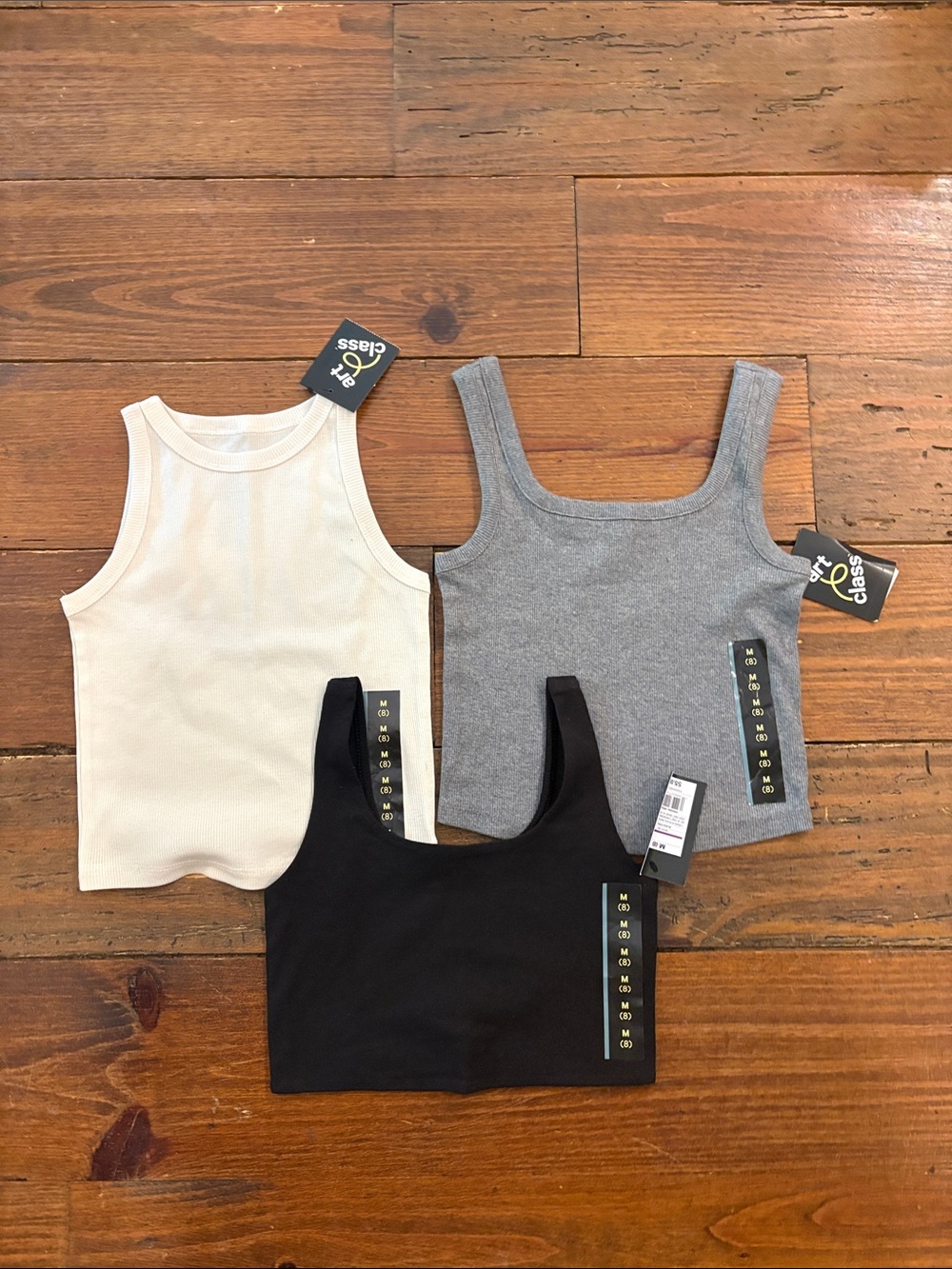 art class Kids Ribbed Tank Trio - White, Gray & Black